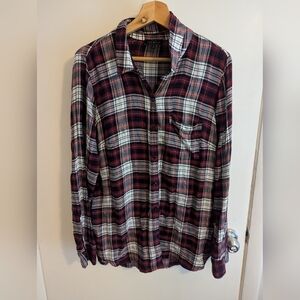 Lucky Brand Womens Top Plaid Red Blue Button Size large Shirt Blouse